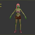 Game Movie Character With Purple Hair Sunglasses Leopard Print Top Red Shorts Colorful Sneakers