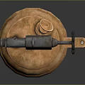 Flamethrower Weapon With Brass Colored Body Red Handle And Metal Mechanical Structure