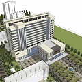 Modern Multi Story Building Exterior With Front Square Greenery And Trees