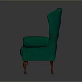 Green Tufted Armchair With Curved Armrests And Wooden Legs Design