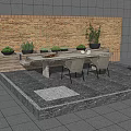 Organized Hardware Tools On Wooden Table With Brick Wall Tool Rack Stool And Potted Plant