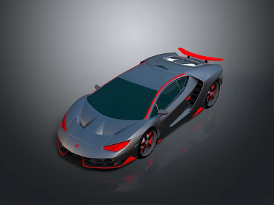 Modern Gray Sports Car Featuring Red Accents Sleek Body And Rear Spoiler 3d model