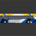 Modern City Bus with White Blue Yellow Geometric Patterns and Route 51 Woodside