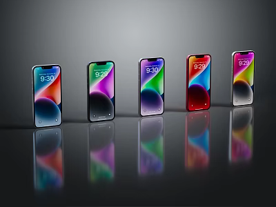 Latest Smartphones Lineup With Colorful Display Screens And Modern Design Arranged In Row 3d model