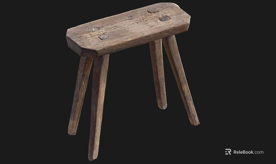 Rustic Wooden Stool With Solid Wood Legs And Natural Texture Detail Design 3d model 