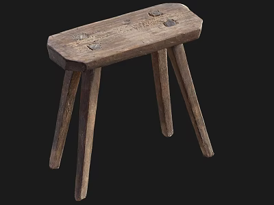 Rustic Wooden Stool With Solid Wood Legs And Natural Texture Detail Design 3d model