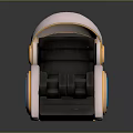 Futuristic Pink And Black Chair With Gold Blue Circular Accents Gray Background