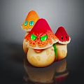 Vibrant Fantasy Mushrooms with Orange Red Caps and Green Eyes Cartoon Style Plant Design