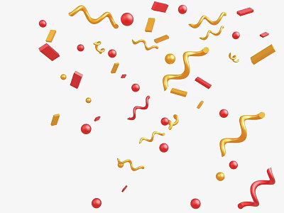 Colorful Geometric Decorative Ornament Combination With Red Yellow Circles Strips Curves On White Background 3d model