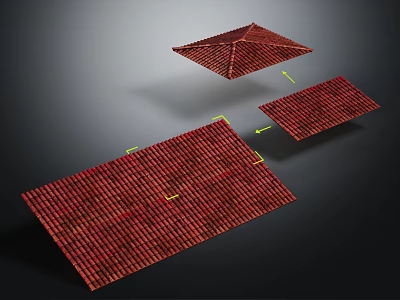 Red Roof Tiles Design With Various Structural Panels And Components 3d model
