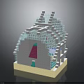 3D Architectural Model With Grid Frame Pink Staircase And Blue Windows