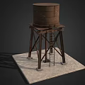 Rustic Water Tower Structure With Metal Legs Ladder And Concrete Base