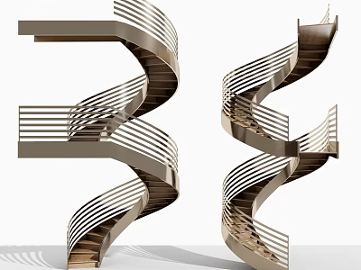 Elegant Modern Spiral Staircase Design With Metal Railings And Wooden Steps 3d model