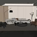 Modern Living Room With Light Sofa Round Coffee Table Floor Lamp And Accent Chair