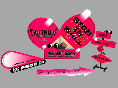 Fun Sports Fashion Photo Spot With Sign Wall Motivational Slogans And Welcome Arrows 3d model