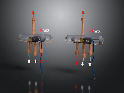 Industrial Mechanical Devices With Copper Pipes Red Blue Arrows And HELIX Labels 3d model