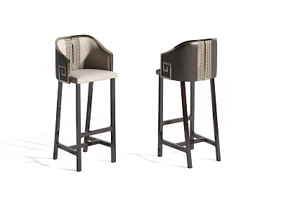 Modern Upholstered Bar Stools With Beige Seat And Dark Brown Wooden Legs 3d model