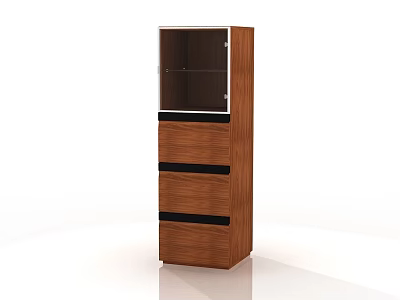 Wooden Storage Cabinet with Glass Door Top and Drawers Modern Tall Structure for Home Organization 3d model