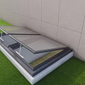 Residential Building Featuring Glass Skylight Structure On Green Grass With Gray Wall 3d model