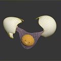 Adorable Yellow Egg Yolk in Broken White Eggshell with Smiling Face Design 3d model