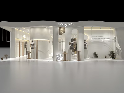 Modern Clothing Store Interior With Mannequins Display Racks And Bright Lighting 3d model