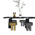 Modern Round Table and Stool Set with Multicolored Stools Vase Branches and Figurine 3d model