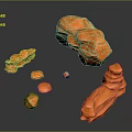 Orange Wood Stone Irregular Blocks with Various Sizes Stacked and Scattered Shapes