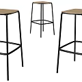 Modern Minimalist Bar Stools With Wooden Top And Black Metal Frame Design