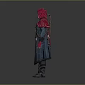 Fantasy Game and Movie Character in Red Hood Blue Coat with Leather Armor and Weapons