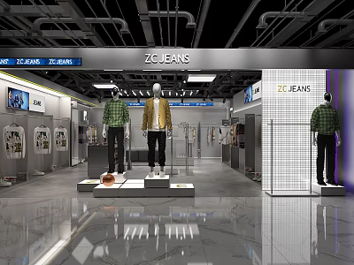 ZC JEANS Clothing Store With Mannequins And Jeans Displays In Modern Interior 3d model