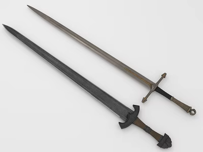 Two Different Medieval Swords With Black And Silver Blades And Decorative Hilts 3d model