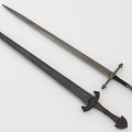 Two Different Medieval Swords With Black And Silver Blades And Decorative Hilts