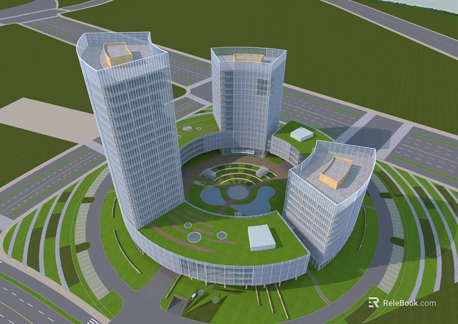 Modern Office Building Complex With Circular Layout Green Landscape And Central Courtyard 3d model