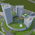 Modern Office Building Complex With Circular Layout Green Landscape And Central Courtyard 3d model