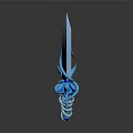 Ornate Blue Fantasy Sword With Decorative Hilt And Glowing Blade Design