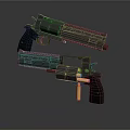 Tactical Black Pistols With Ammunition And Detailed Metal Design Structure