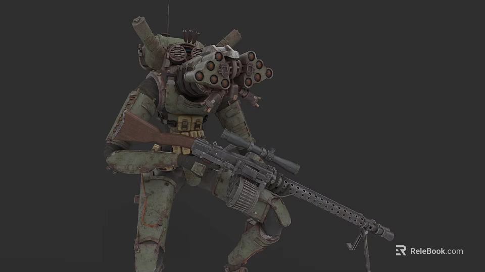 Futuristic Mechanical Armor Weapon With Large Rifle And Multiple Cannons 3d model 