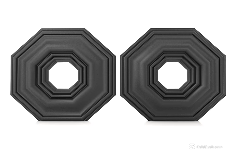 Two Black Octagonal Carved Decorative Panels With Circular Hollow Center 3d model