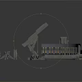 3D Black Train Model With Track And Spare Parts On White Background