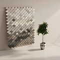 Modern Minimalist Background Wall With Scalloped Gray White Gradient Pattern And Potted Green Plant