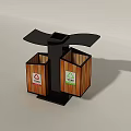 Two Wooden Recycling Storage Lockers With Symbols On Black Stand