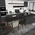 Modern Open Concept Kitchen Interior With Island Counter Appliances And Dining Chairs