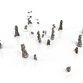 Multiple Small Stacked Gray Decorative Household Stones Scattered on White Background 3d model