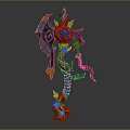 3D Rendered Fantasy Weapon With Ornate Blue Red Vines Flowers And Gems Design