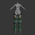 Human Mannequin Featuring Green And Gold Mechanical Legs Armor Design