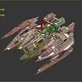 Futuristic Metallic Spaceship With Green Glowing Elements And Mechanical Components Detailed Sci Fi Design