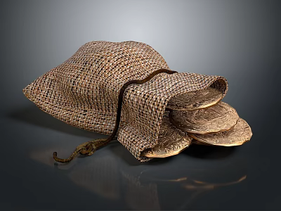 Handwoven Burlap Storage Bag With Natural Fiber Plates For Home Use 3d model