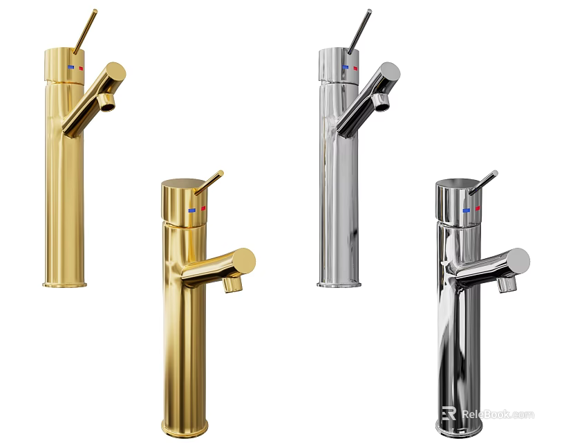 Modern Metallic Faucets in Various Styles for Home Bathroom Kitchen Decor 3d model 