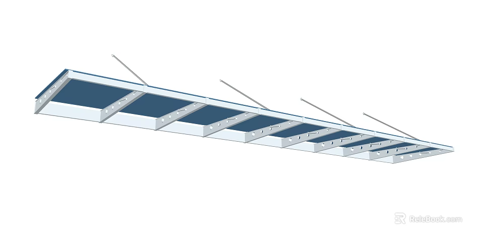 Modern Outdoor Sunshade Featuring Parallel Aluminum Panels and Sturdy Support Frame 3d model 