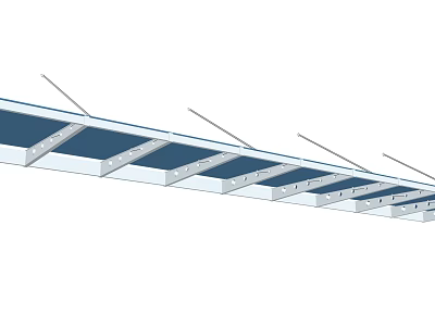 Modern Outdoor Sunshade Featuring Parallel Aluminum Panels and Sturdy Support Frame 3d model